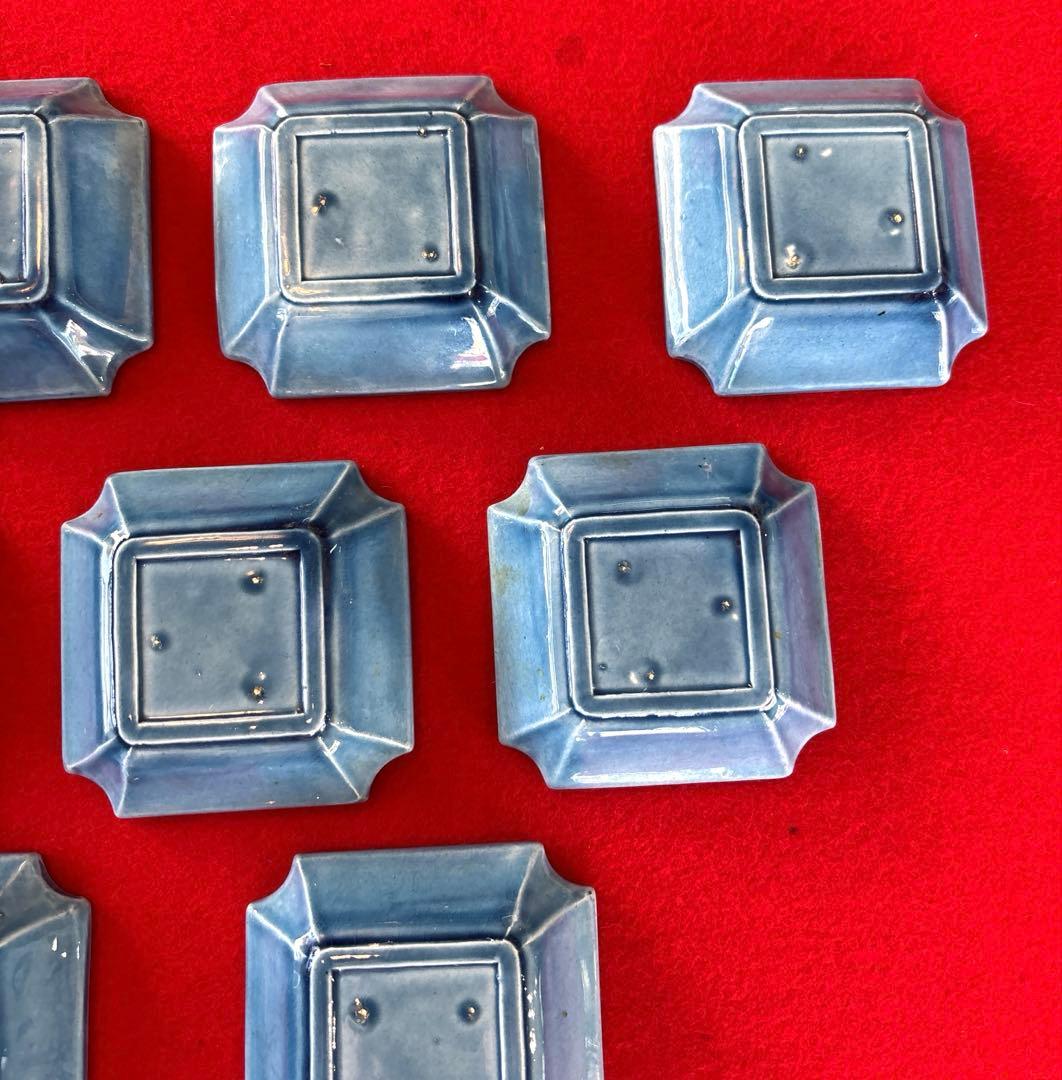 さんちゃん　珉平焼　小皿　四角　10枚　青絵