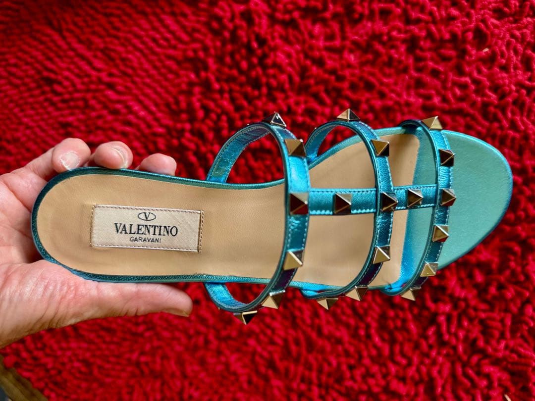 VALENTINO アクアブルー スタッズ ミュール