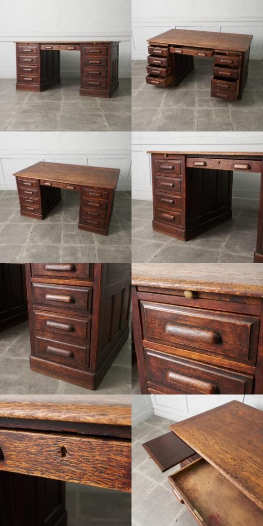 37441★英国 アンティーク 両袖 デスク オーク 書斎 机 クラシック