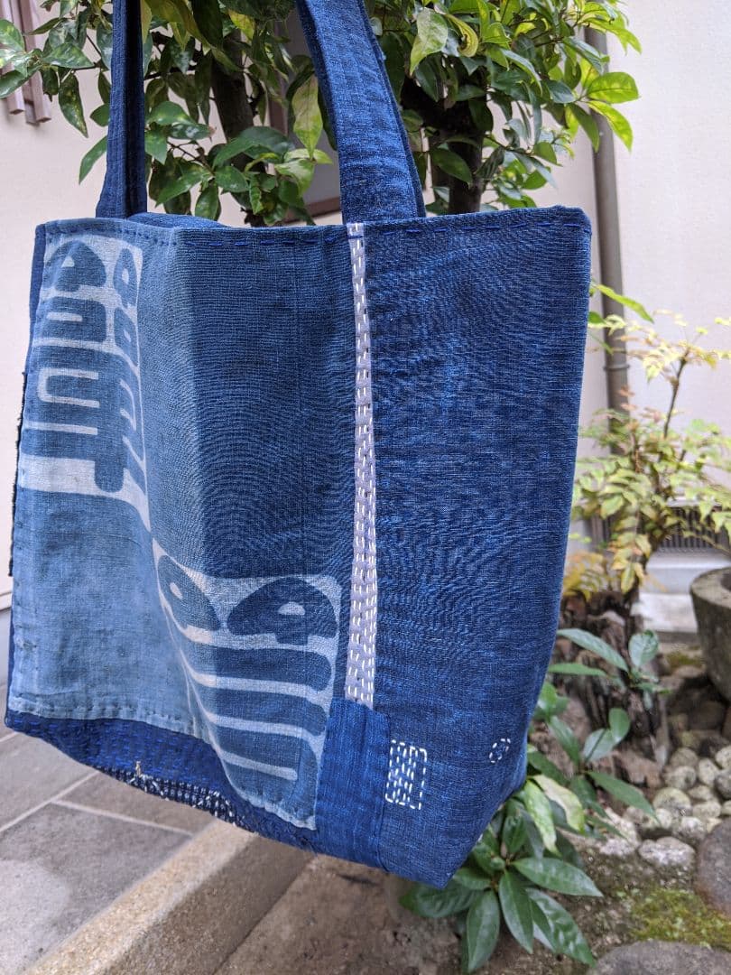 古布リメイクバッグ／襤褸／藍染／刺し子／大きめバッグ／パッチワーク／ショルダー