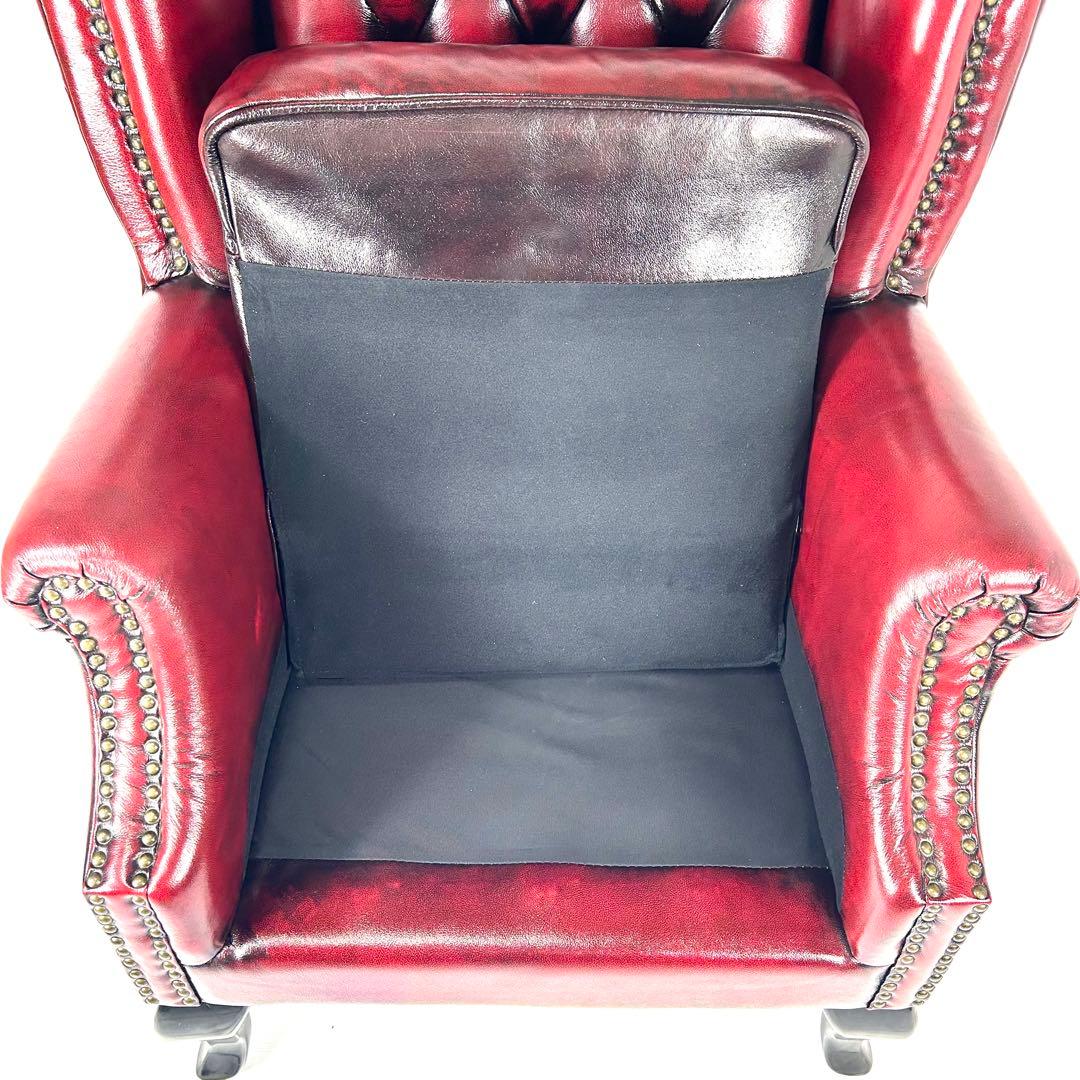 【送料無料】ソファ 本革 1人掛け　ウィングバック チェスターフィールド