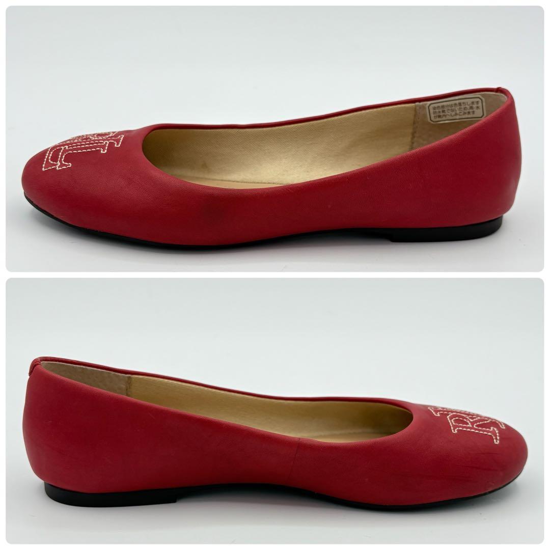 ローレンラルフローレン　フラット　レザーパンプス赤　US5 ロゴ　バレーシューズ