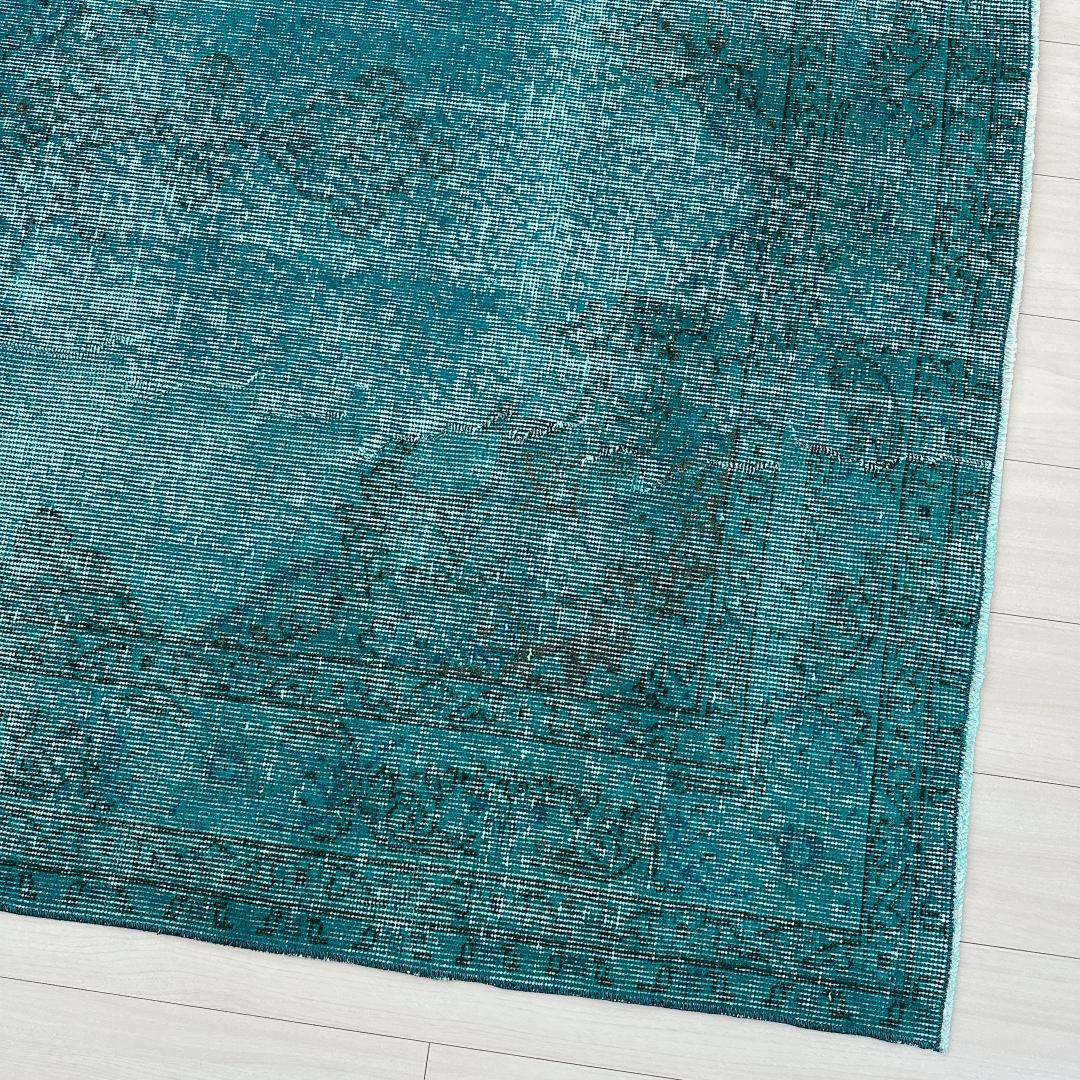 トルコヴィンテージラグ A82 大判 ダークターコイズブルー オーバーダイラグ