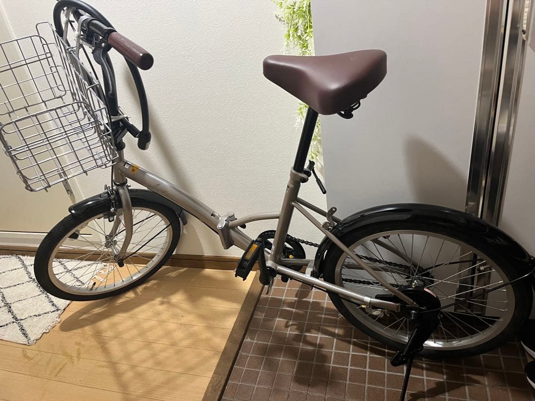 折りたたみ自転車 シルバー カゴ付き