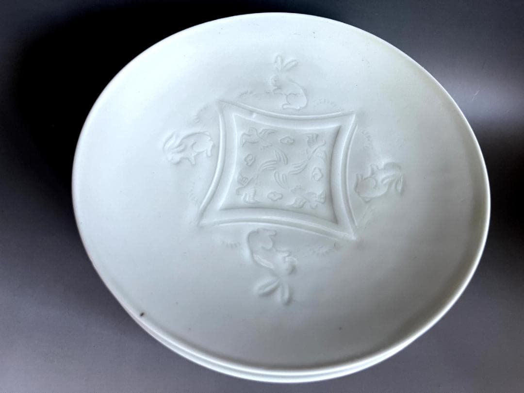 皿■可愛い兎紋白磁皿 5枚 大皿 鳥 古美術 時代物 骨董品 21.6cm■