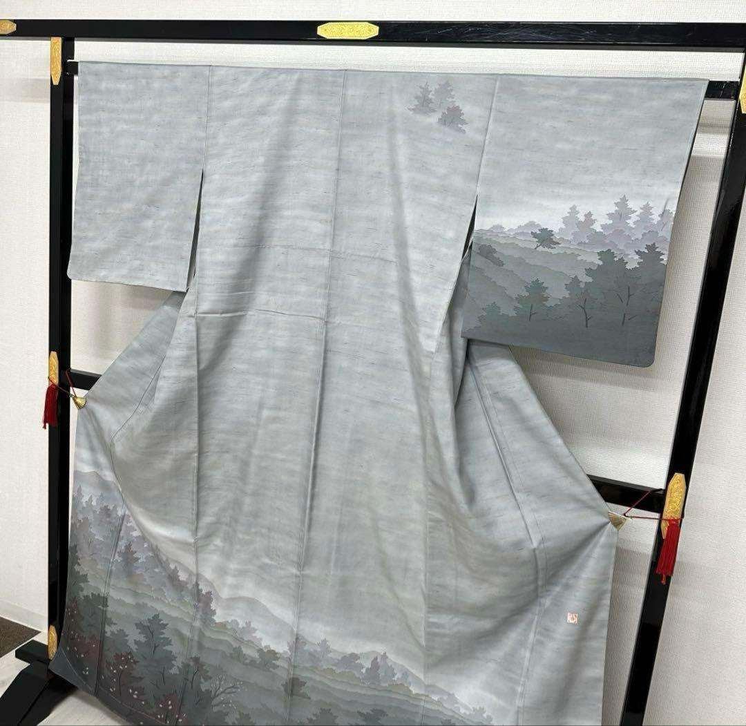 ら*ん様 本場 牛首紬 白山工房 訪問着 着物 正絹 証紙付き 袷 広衿 RK-