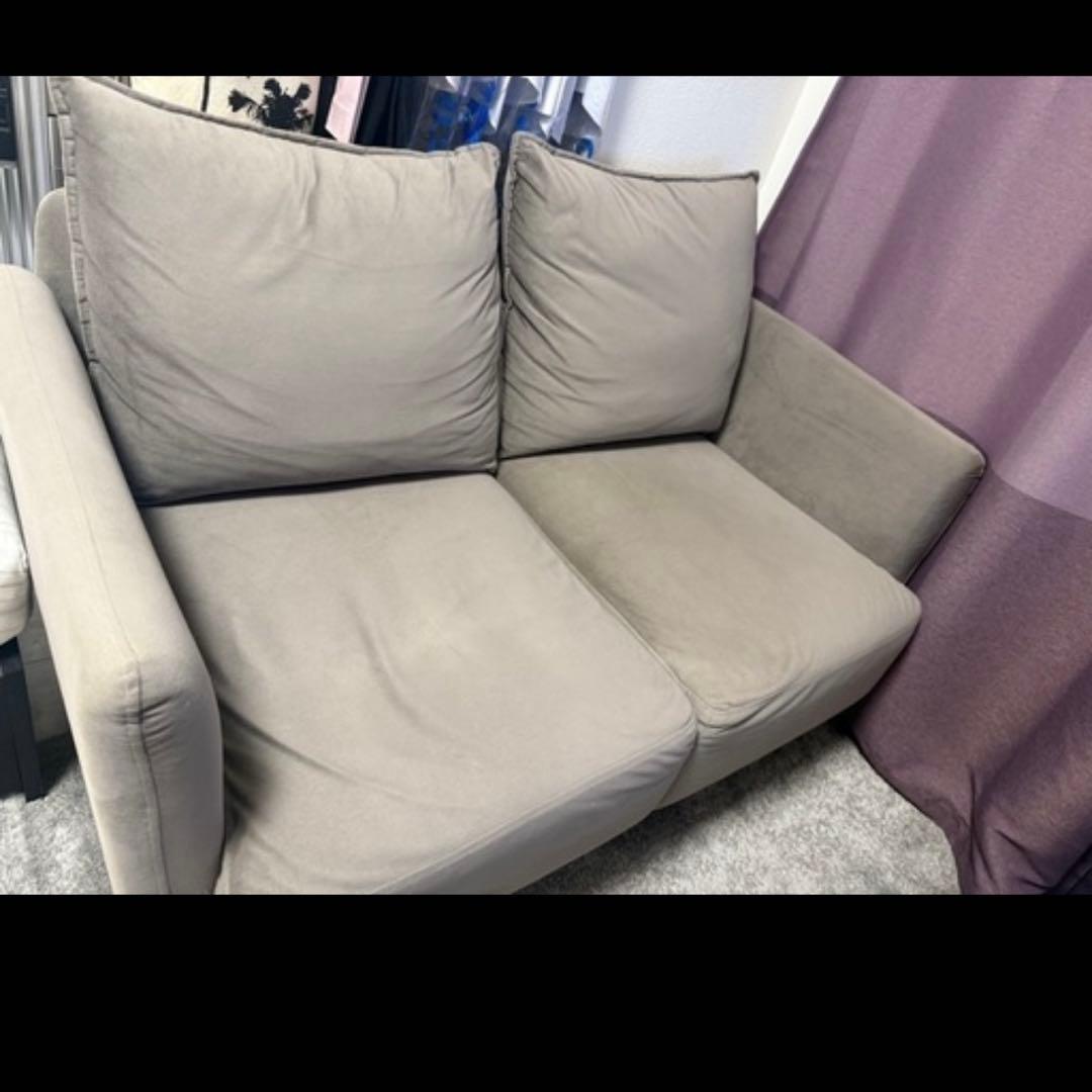 LOWYA ベルベット調 2人掛けソファ グレー コンパクト