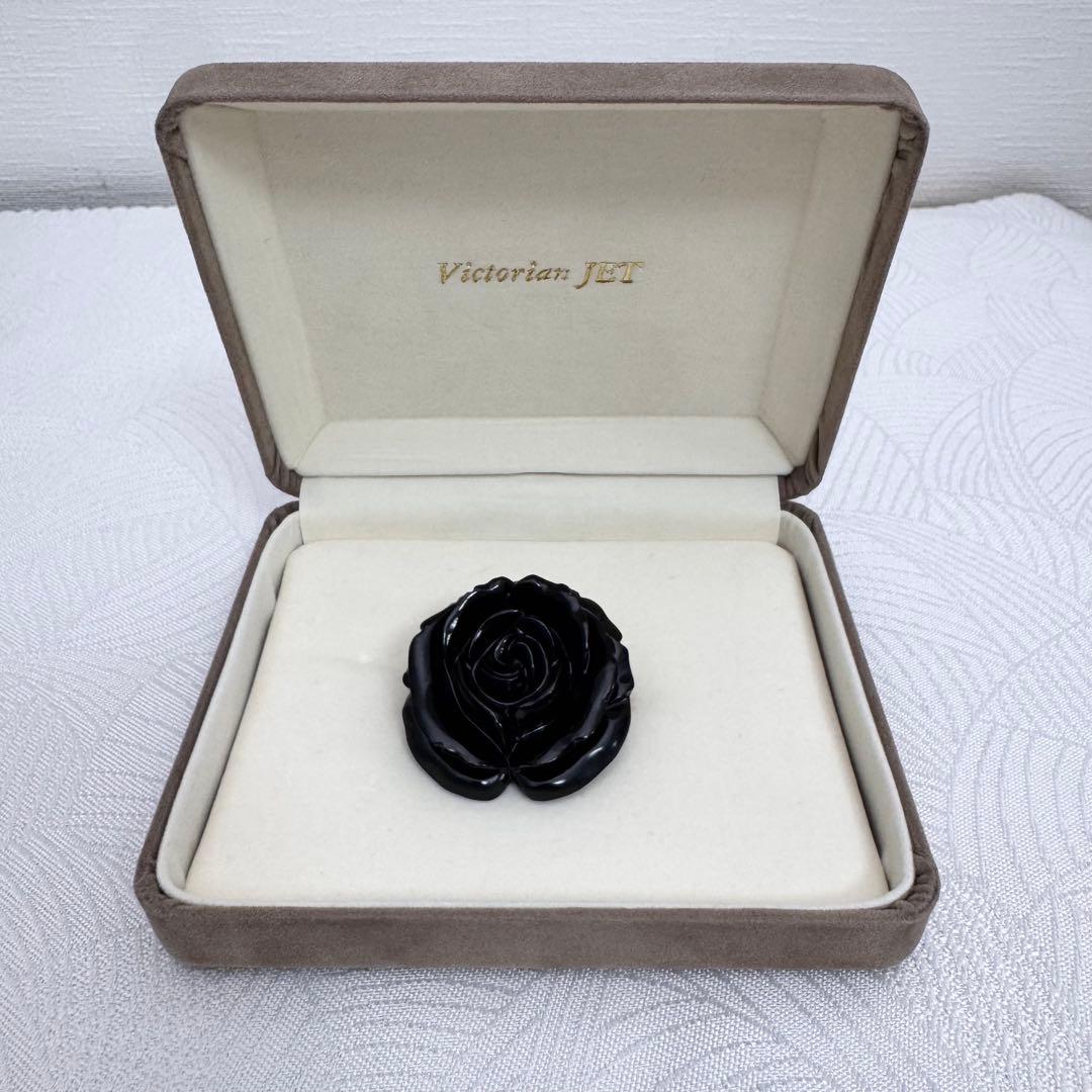 Victorian JET ブラック バラ ブローチ 天然 ジェット