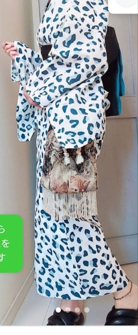パメオポーズ　青レオパード浴衣　綿　万博やイベントや推し活にも！