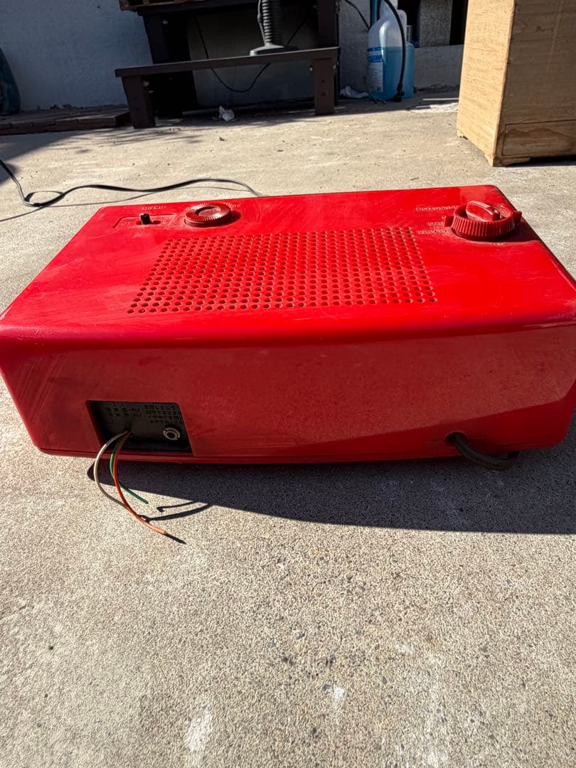 ナショナル　パタパタ時計　赤　レトロ ラジオチューナー　置き時計