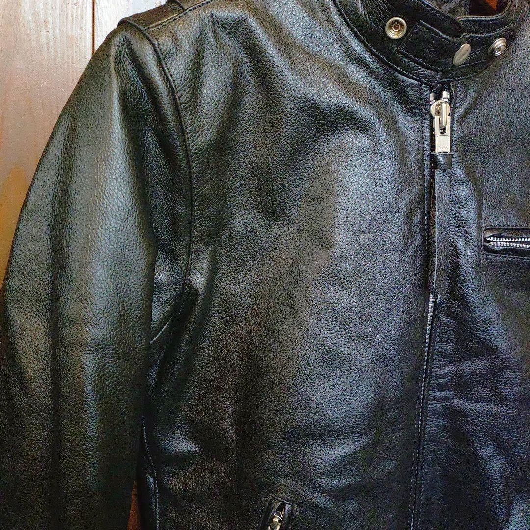 freedom フリーダムブラックレザー シングルライダースジャケット水牛革　L