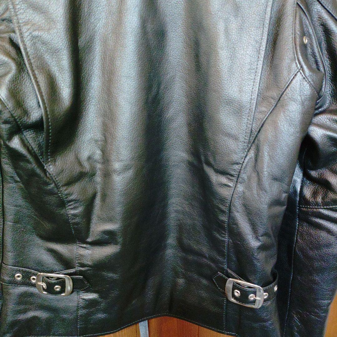 freedom フリーダムブラックレザー シングルライダースジャケット水牛革　L