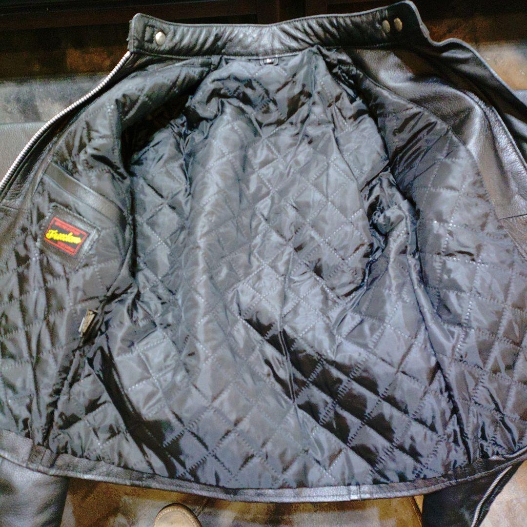 freedom フリーダムブラックレザー シングルライダースジャケット水牛革　L