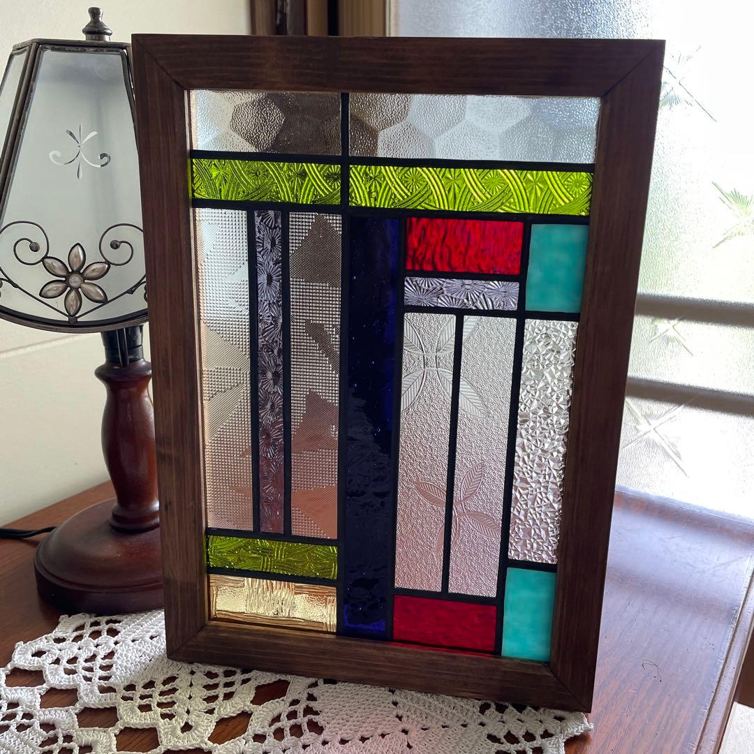 ステンドグラス　パネル　昭和レトロ　ガラス引き戸