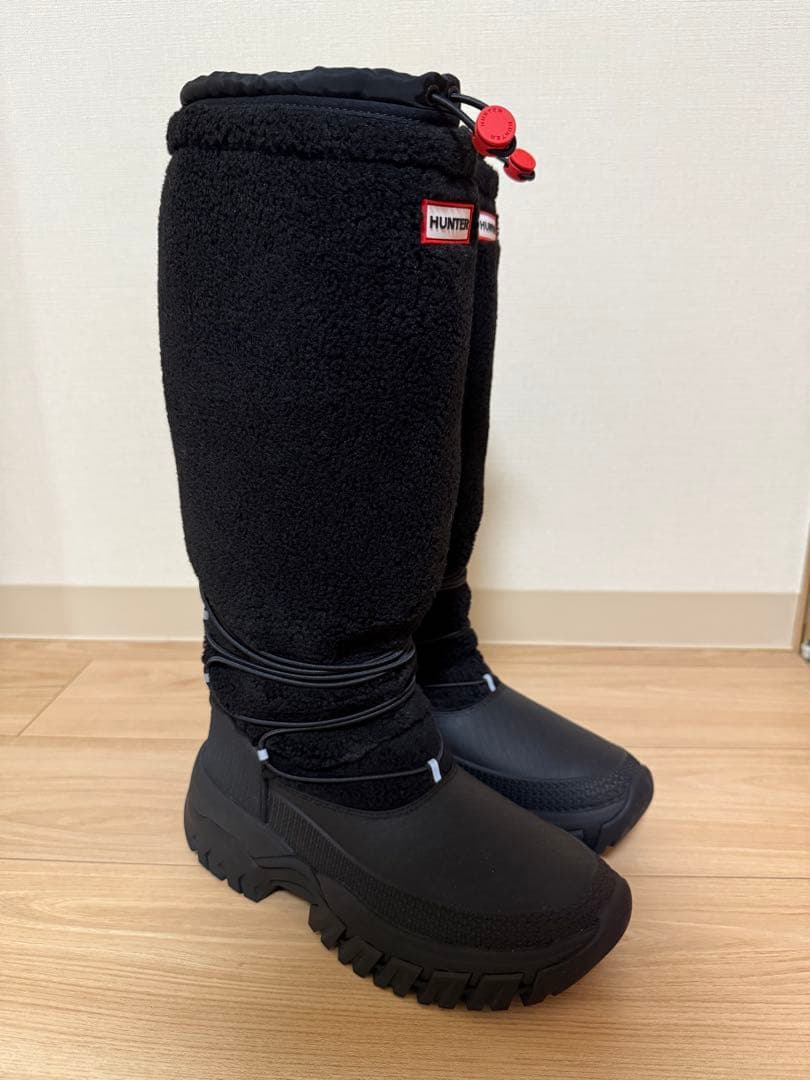 HUNTER 防水ボアロングブーツ ブラック　25センチ