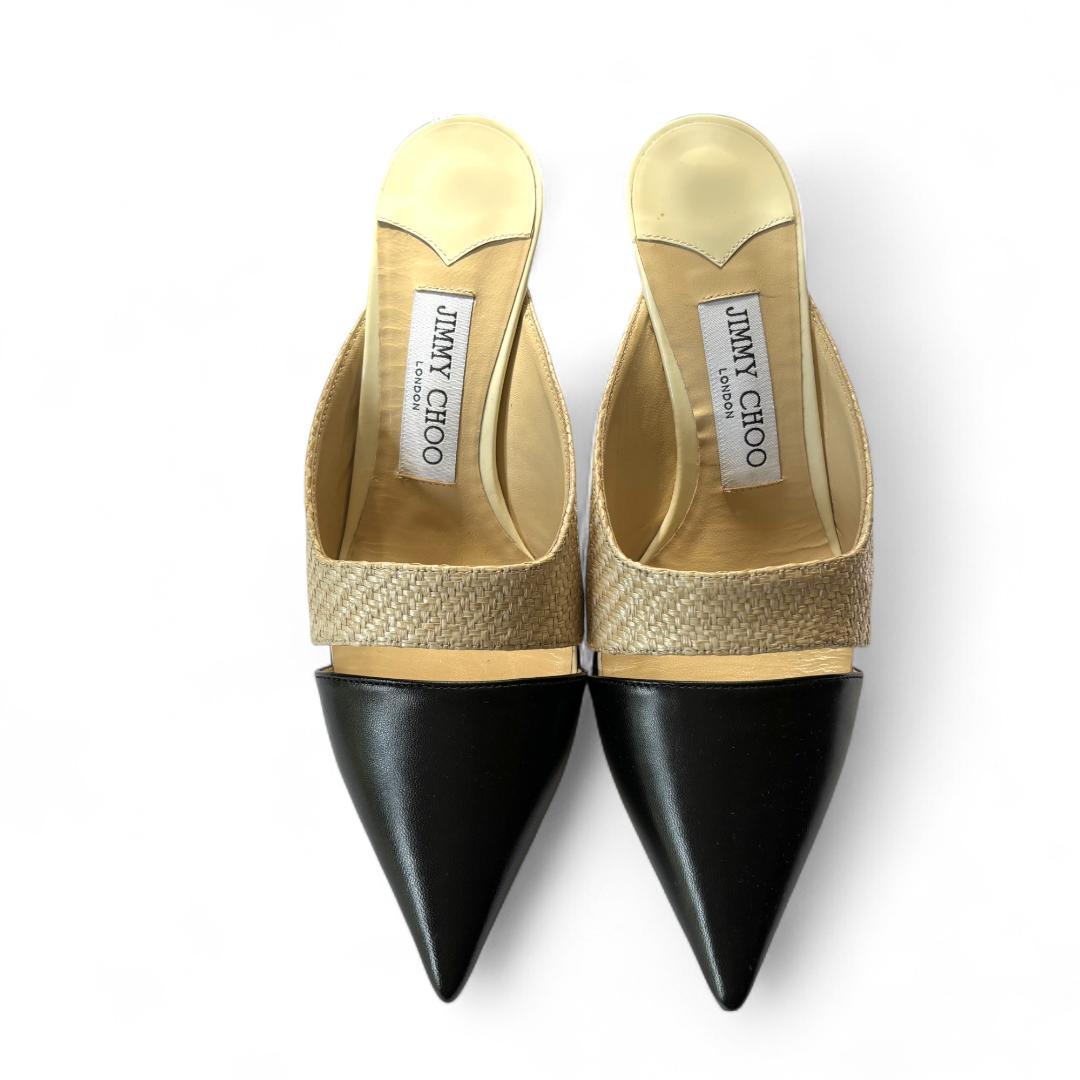 極美品 ジミーチュウ ZALEA 65 ミュール 黒×ベージュ 36 約23cm