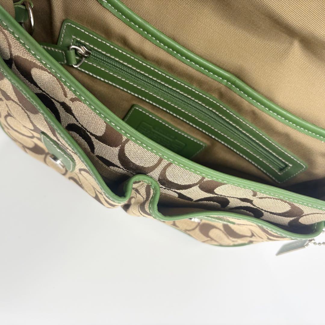 希少　美品　COACH コーチ シグネチャー ショルダーバッグ 緑　837