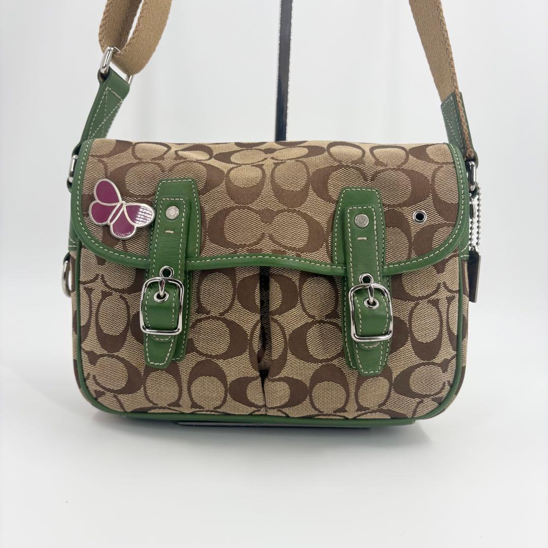 希少　美品　COACH コーチ シグネチャー ショルダーバッグ 緑　837