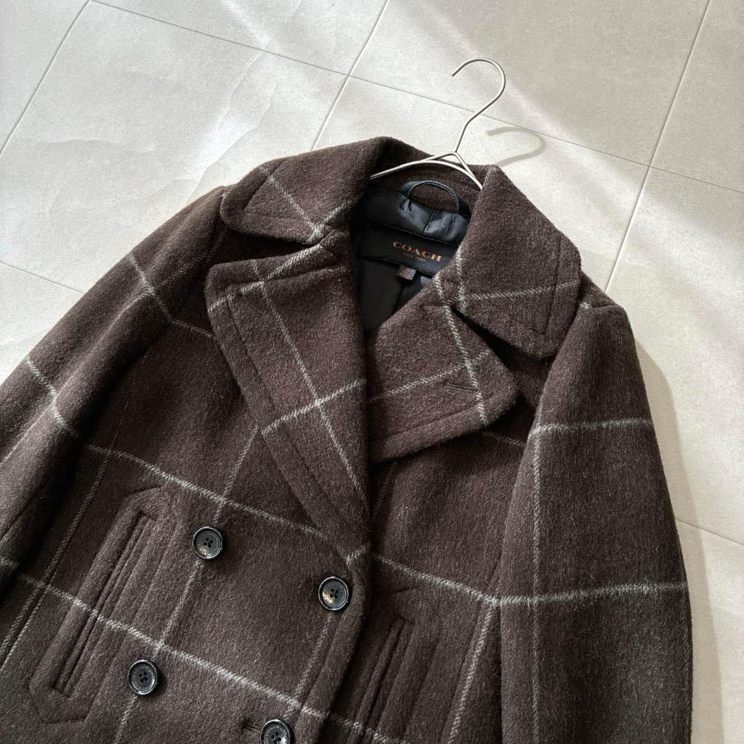 美品 COACH コーチ♡ウール メルトン Pコート ダブル ウインドウペン