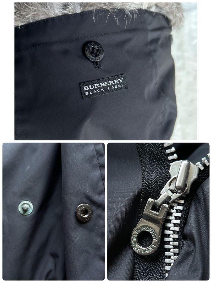 バーバリーブラックレーベル モッズコート 裏地チェック ライナー ファー 黒 L