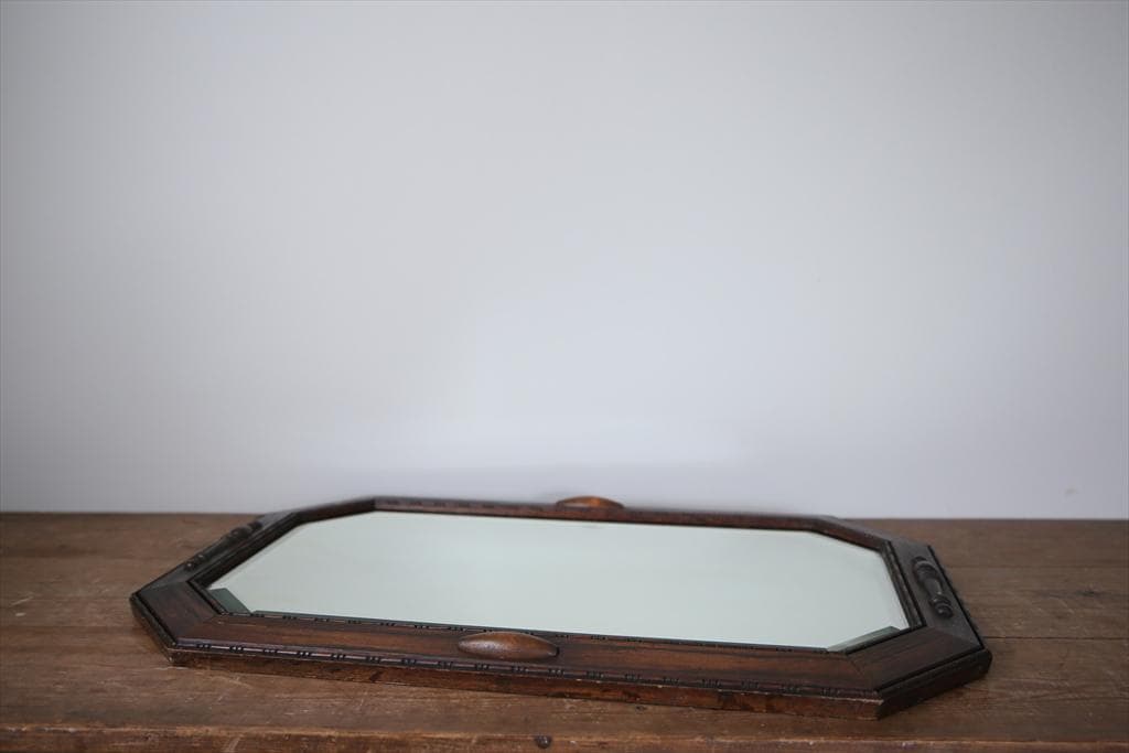 英国アンティーク木製カッティングミラー/壁掛け鏡オクタゴン八角形(88-215)