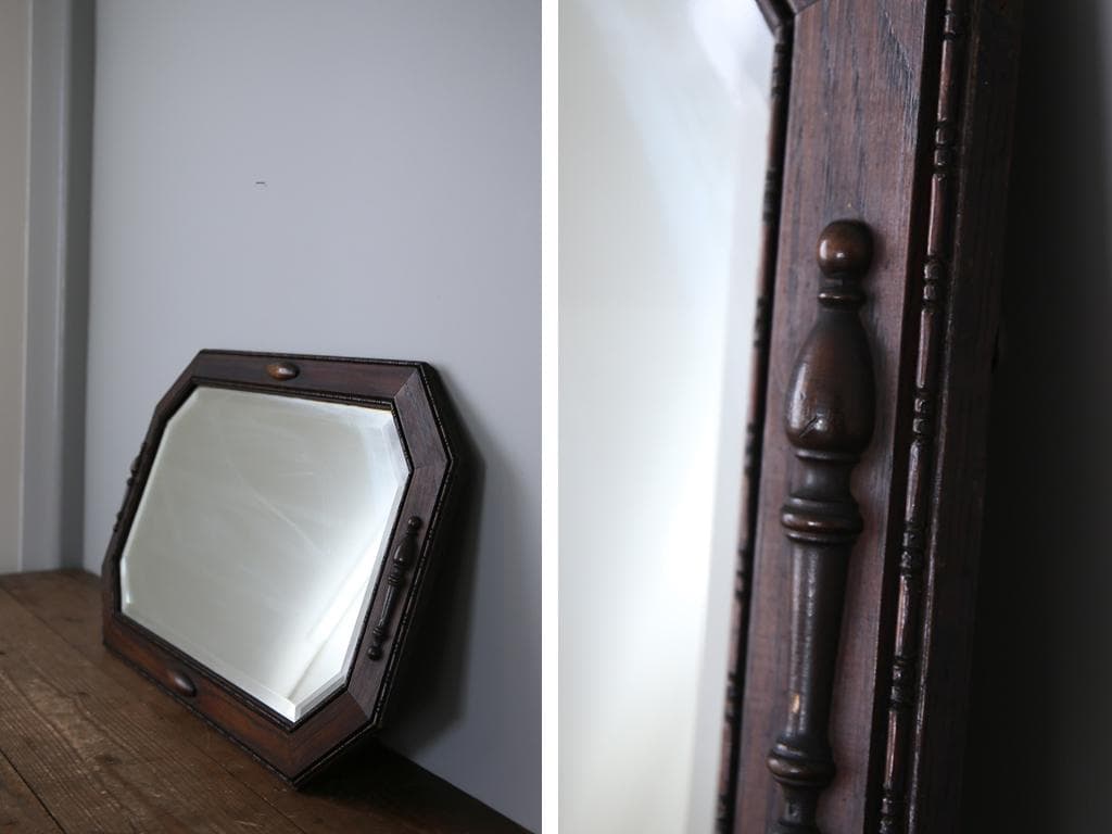 英国アンティーク木製カッティングミラー/壁掛け鏡オクタゴン八角形(88-215)