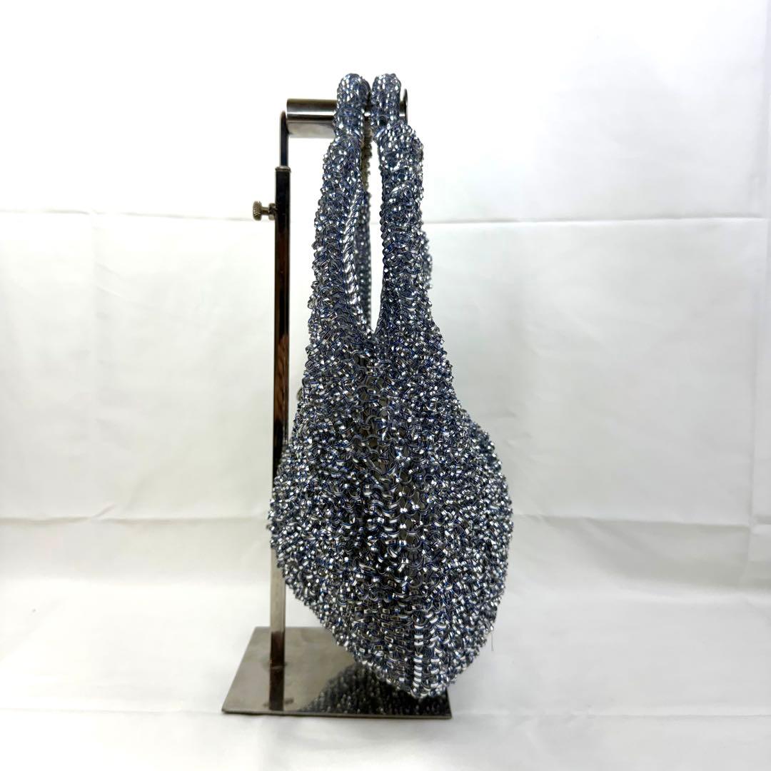 【美品】アンテプリマ ヴォルーメ ワイヤーバッグ チャーム付き ブルー シルバー