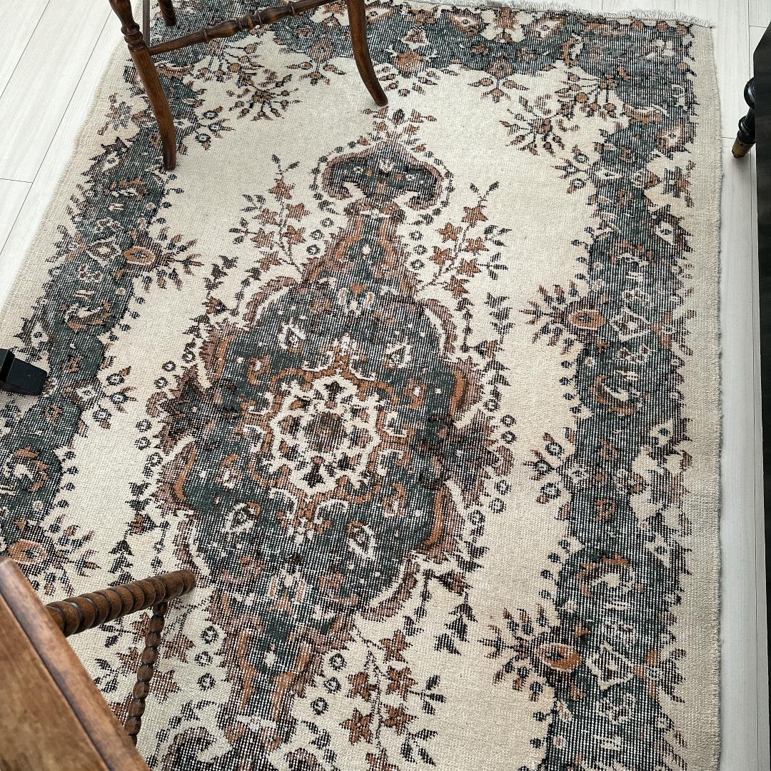 トルコ ヴィンテージラグ A101 カーキブラウン ダークグリーン メダリオン