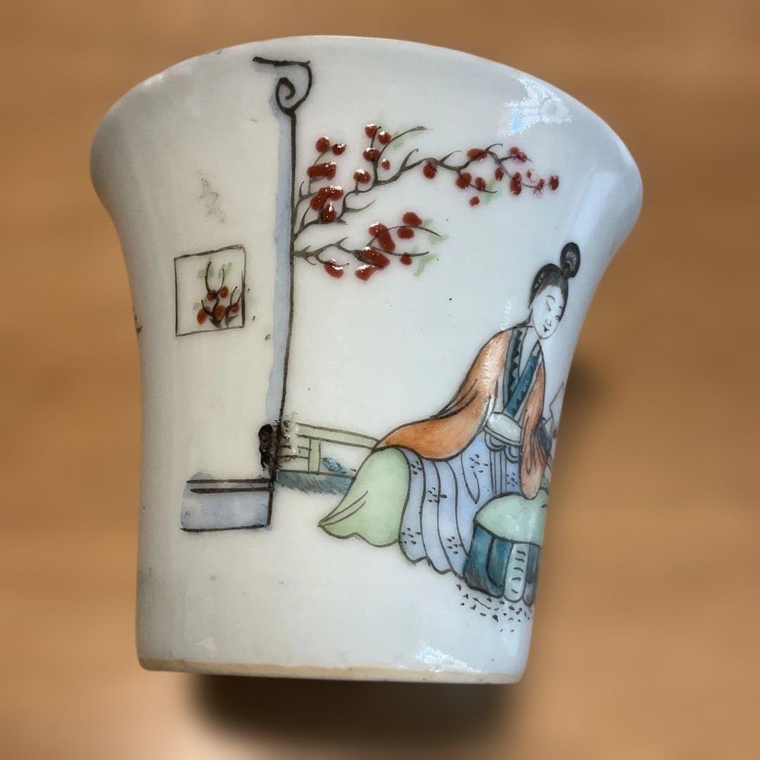 中国民国時代の女性絵柄 陶器 茶碗