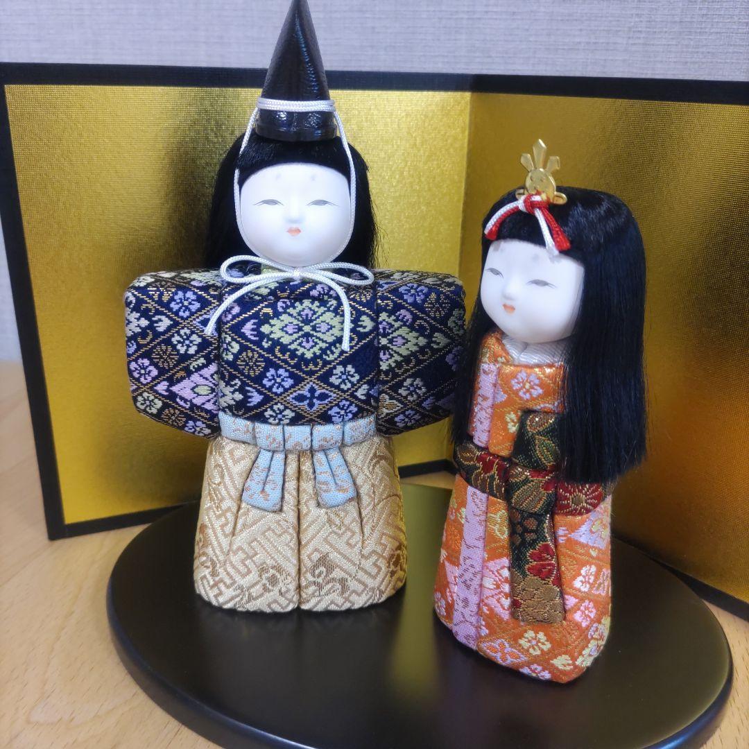 雛人形　立ち雛飾り　木目込人形　台＆屏風付き！