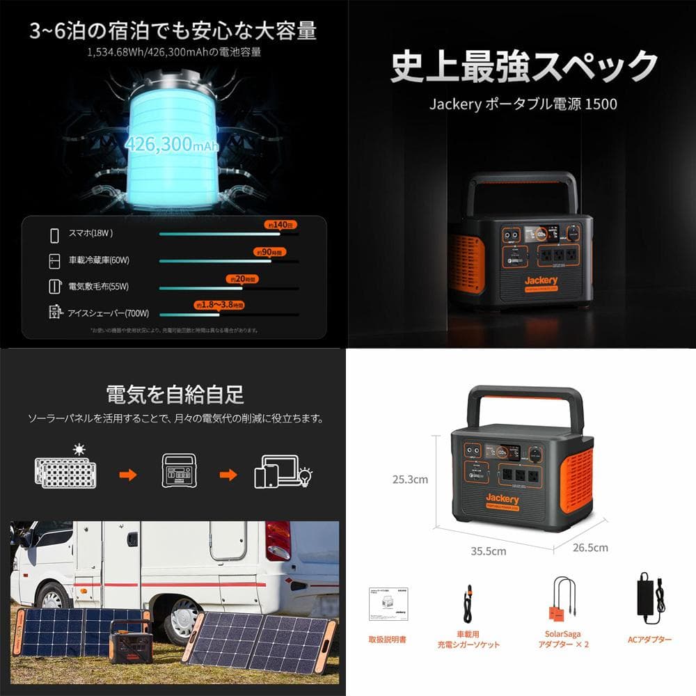 未使用●Jackery● ポータブル電源 1500 大容量 ポータブルバッテリー