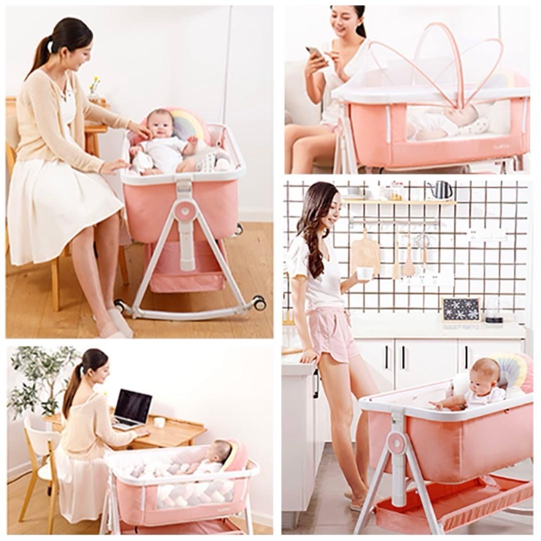 【美品】HZDMJ ベビーベッド　ベージュ(別途、クッション付き⭐︎)