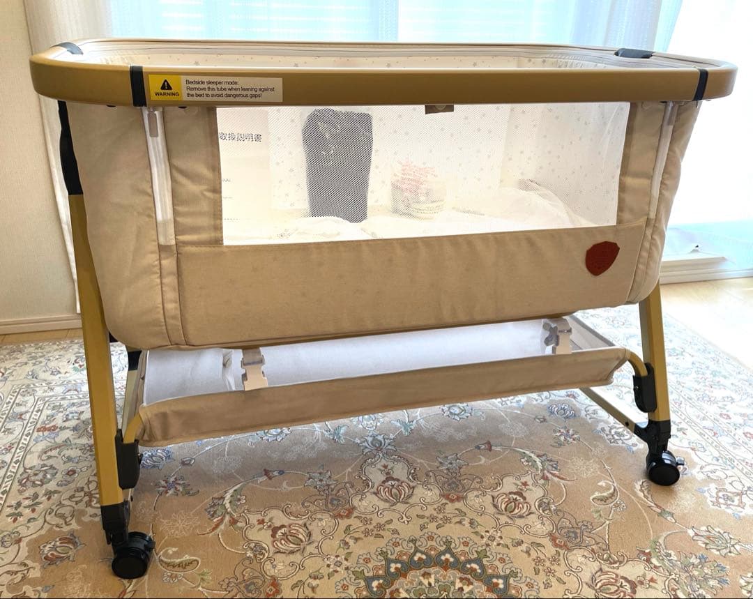 【美品】HZDMJ ベビーベッド　ベージュ(別途、クッション付き⭐︎)