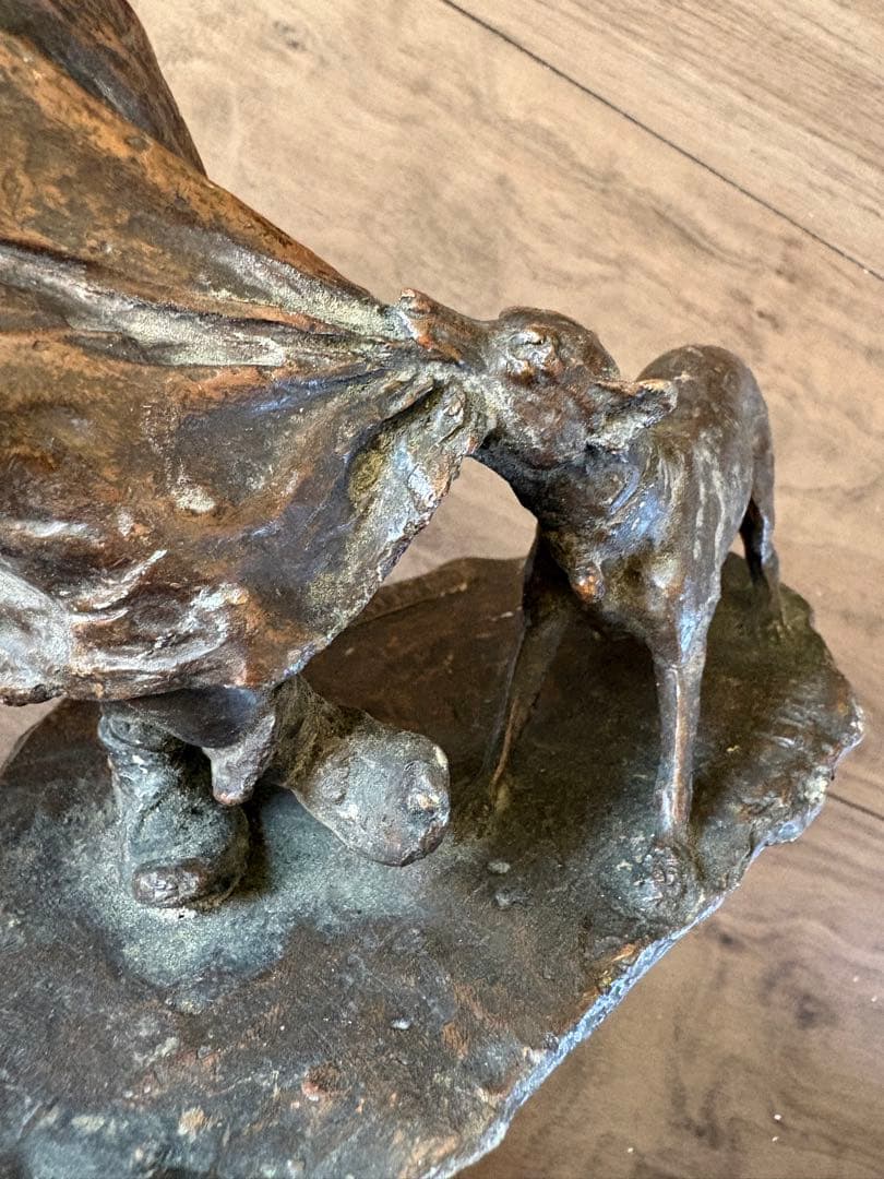 子供と犬のブロンズ彫刻 古銅製 重約1300克