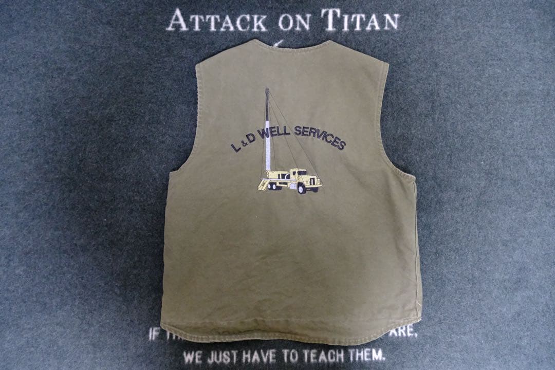 V26 LOV 刺繍 ダックベスト 裏ボア オリーブ カーハート ベスト