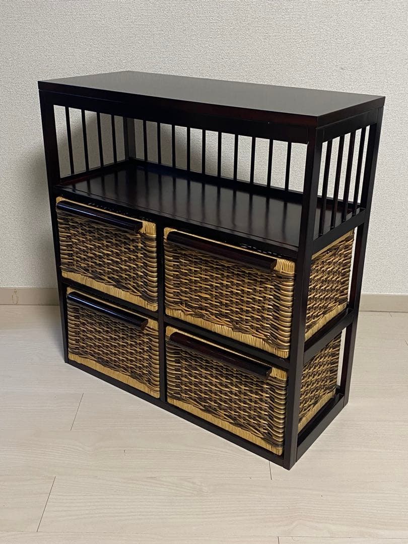ニッセン　アジア風 レトロ　籐家具 ラタン チェスト　横型 引き出し4個