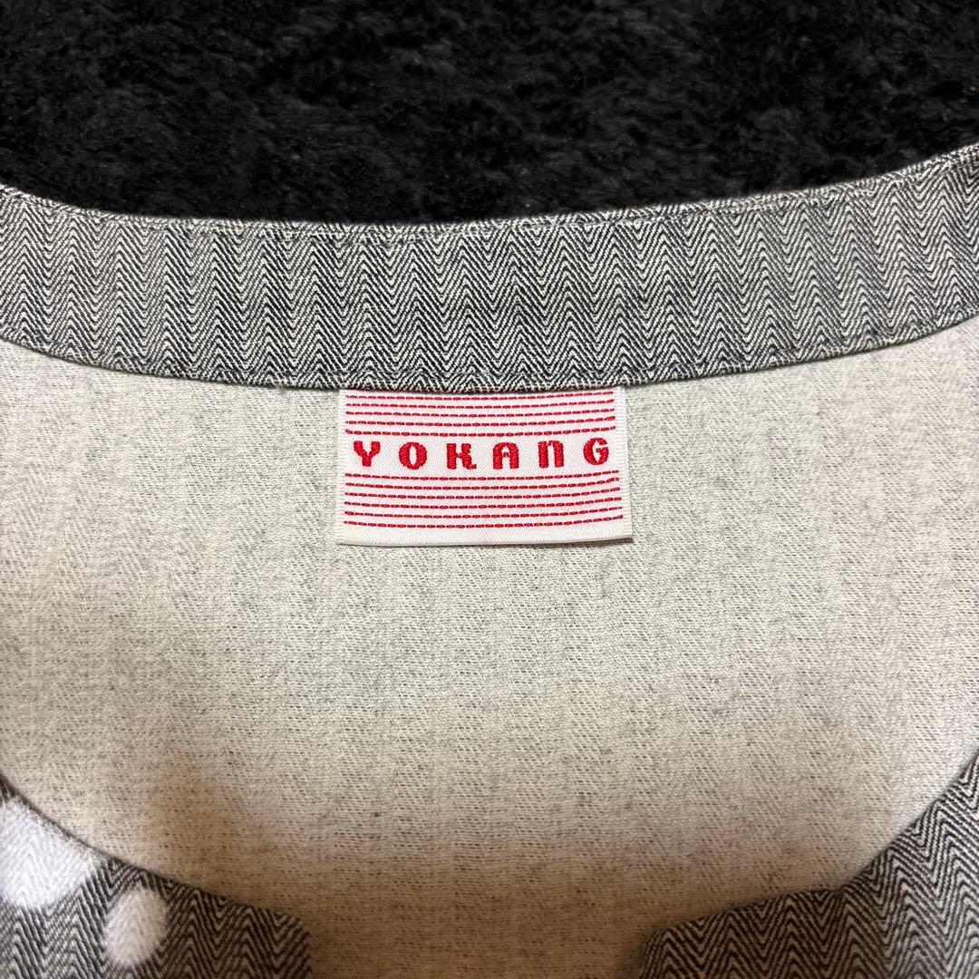 YOKANG 花柄 長袖ワンピース グレー