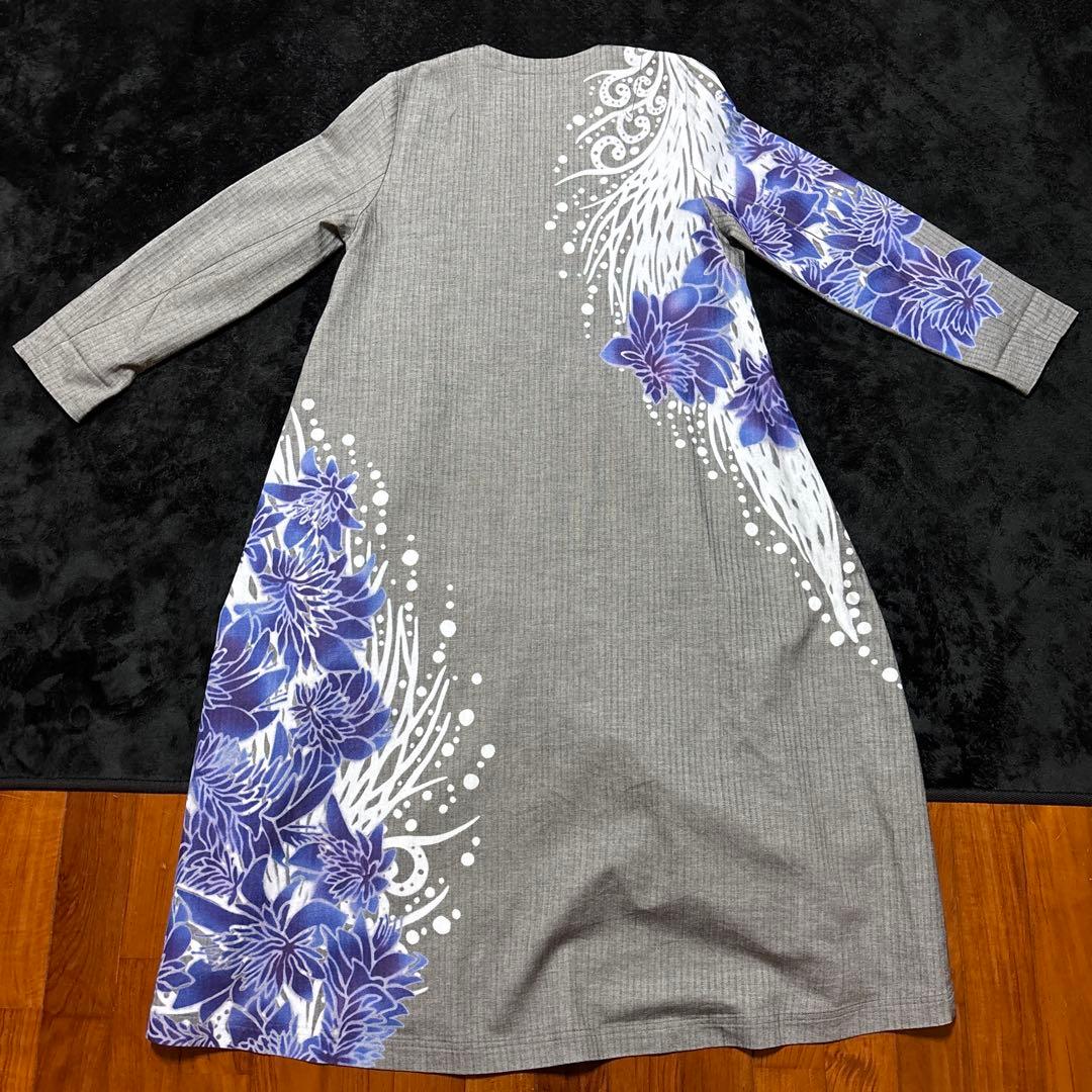 YOKANG 花柄 長袖ワンピース グレー