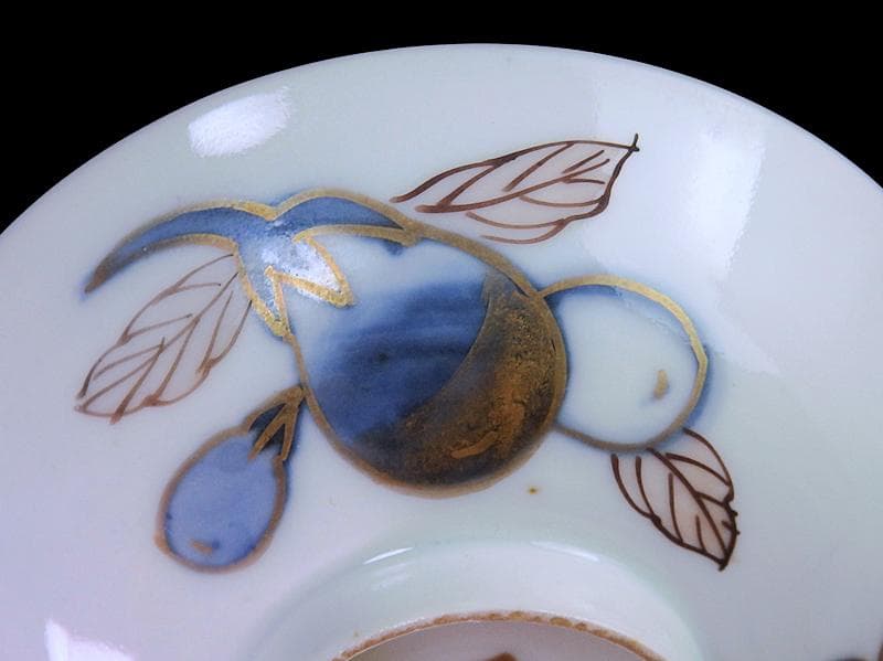 古伊万里　染錦　茄子の図　蓋茶碗　AS-DCa