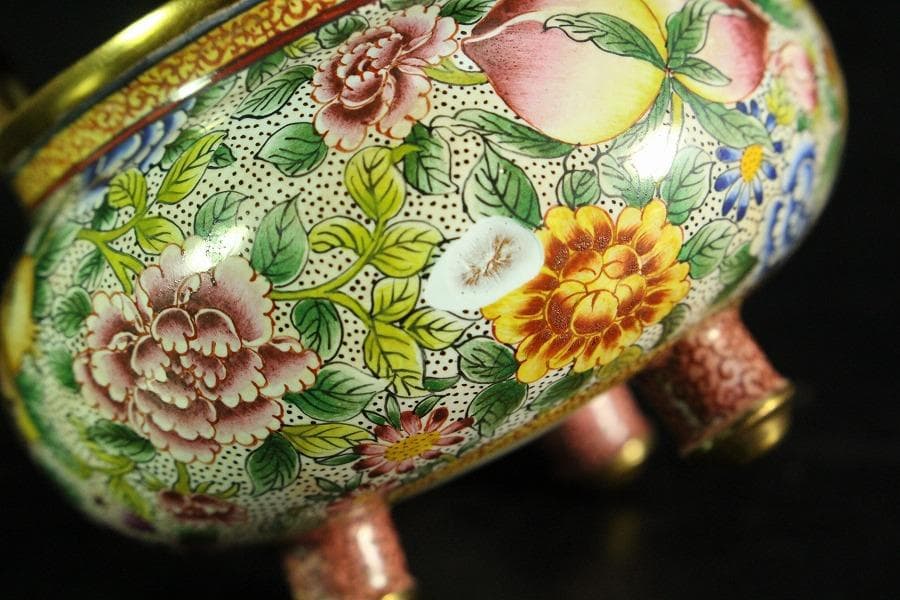 中国美術 琺瑯彩 香炉 箸筒 香合 三揃(K-A831)