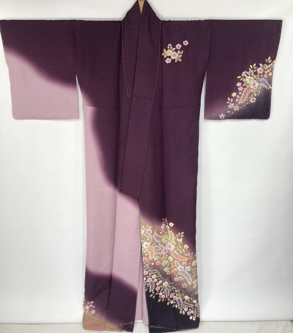 未使用 辻が花 絞り 訪問着 辻ヶ花 袷 紫 ピンク パステル 淡紅藤 1368