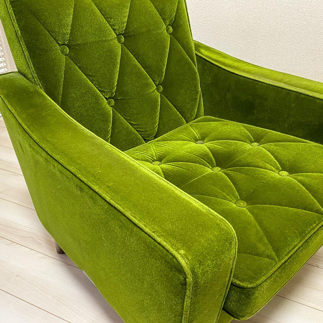 カリモク60 正規品 ロビーチェア1シーター＋純正クッション2点モケットグリーン