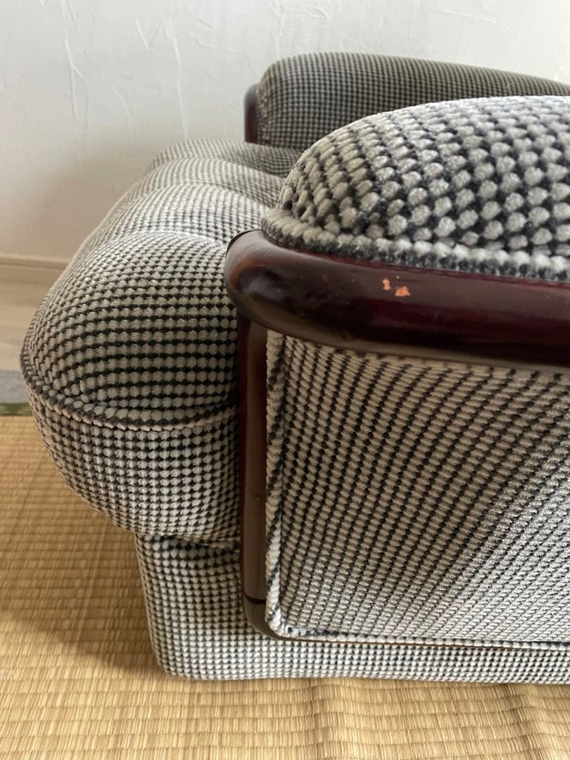 オールドカリモク　チェック柄 1人掛けソファ