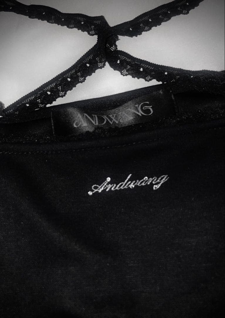 andwang Cross lace tanktop Black 黒