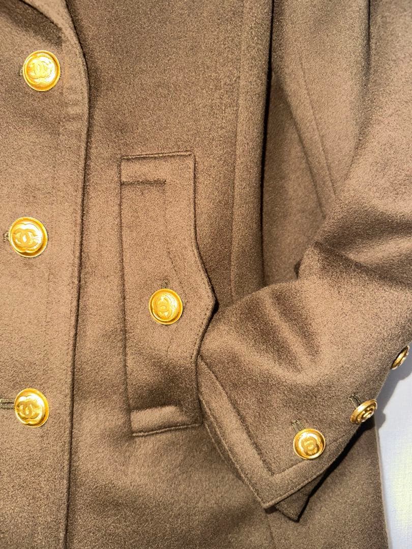 CHANEL ブラウン カシミヤ100%ウール ピーコート ゴールドボタン42