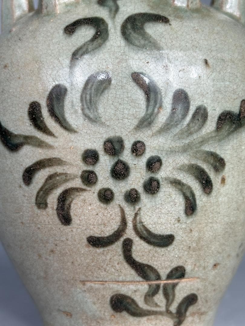 韓国美術　　高麗青磁　鉄絵花卉文六孔瓶　花瓶　華道具　古物 骨董　李朝　古朝鮮