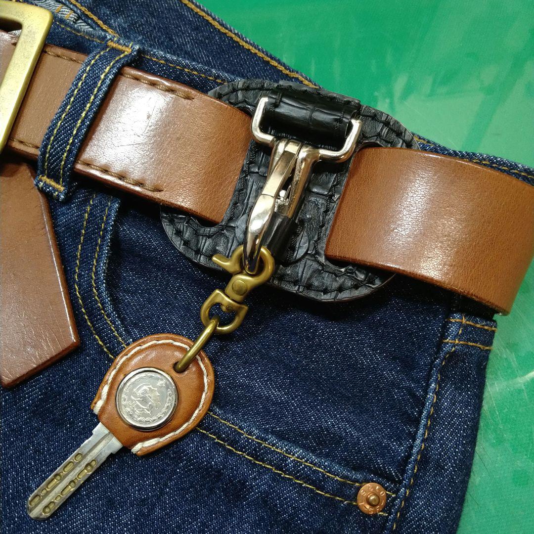 本物 クロコダイルレザー ベルトループ キーホルダー 総手縫い 国産鞣し ワニ革