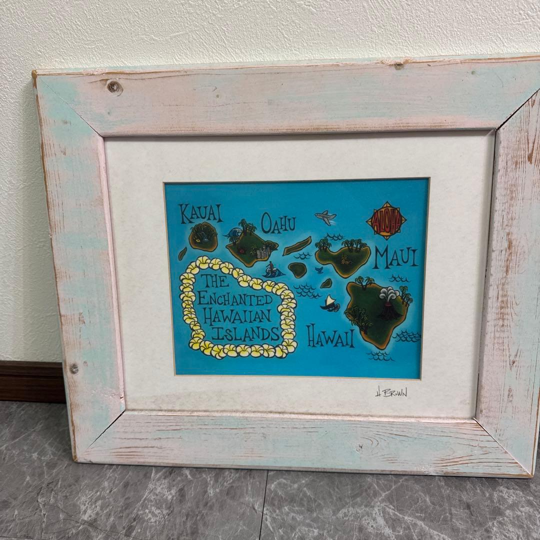 Hawaii Map アート作品 ヴィンテージ風フレーム