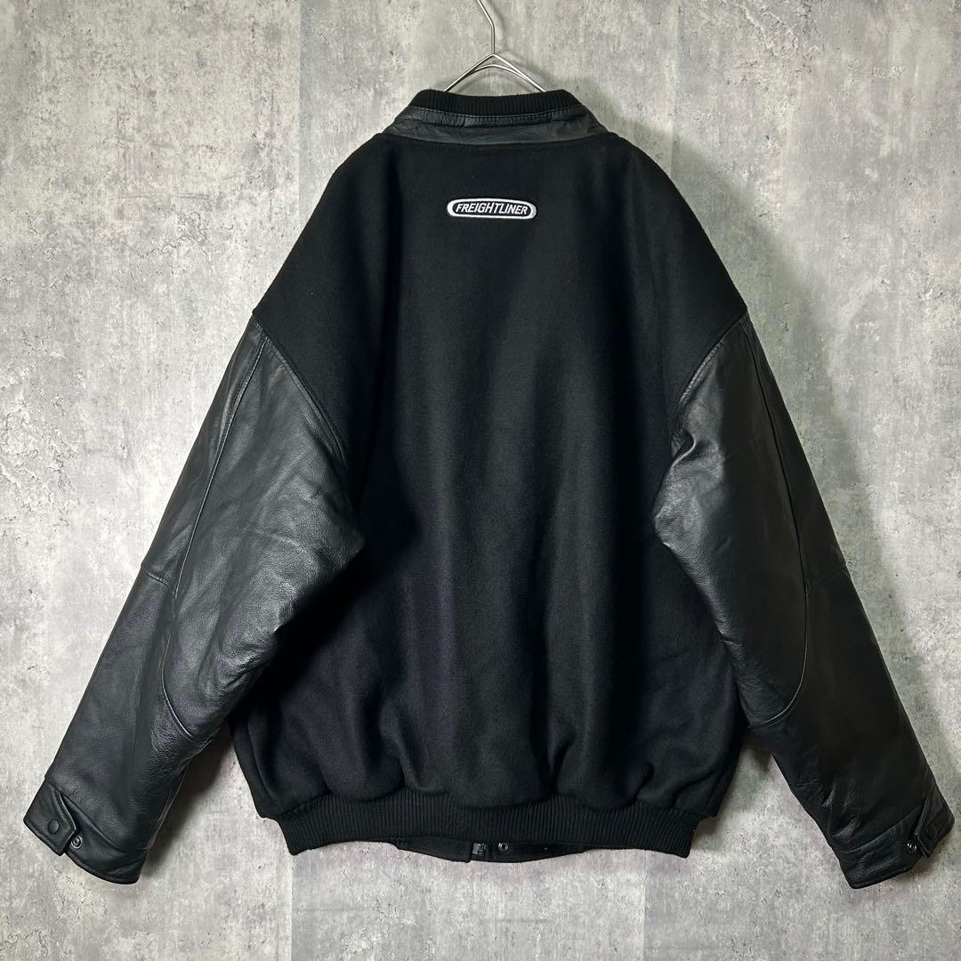 極上 レザー ウール カナダ製 企業刺繍ロゴ スタジャン 中綿 黒 本革