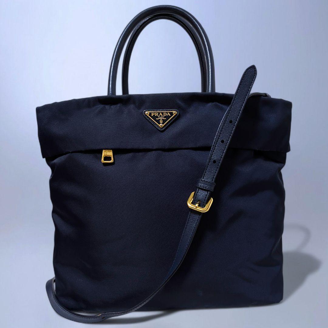 極美品 PRADA ショルダーバッグ 斜め掛け ハンドバッグ ナイロン ネイビー